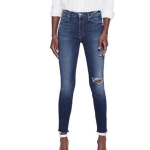 Mother High Waisted Looker Ankle Fray distressed Jeans in Cat Attack denim 25
